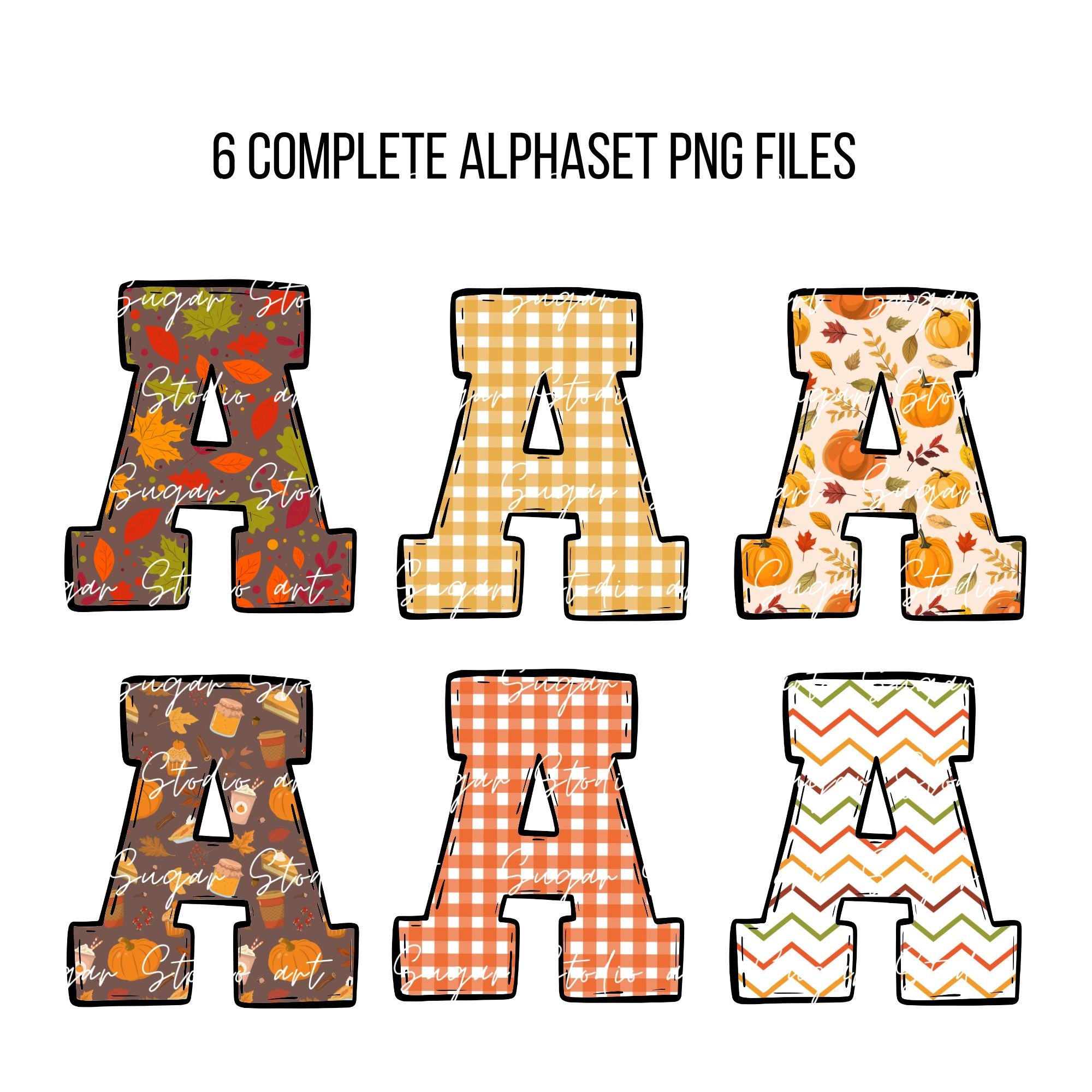 Thanksgiving Doodle Alphabet Bundle, Autumn PNG Letters, Numbers ...