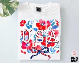 Floral Coquette USA PNG, Retro America Png, 4th Of July Png, 4th Of July Sublimation Design, Floral Usa Png, Patriotic Png, Girly USA Png