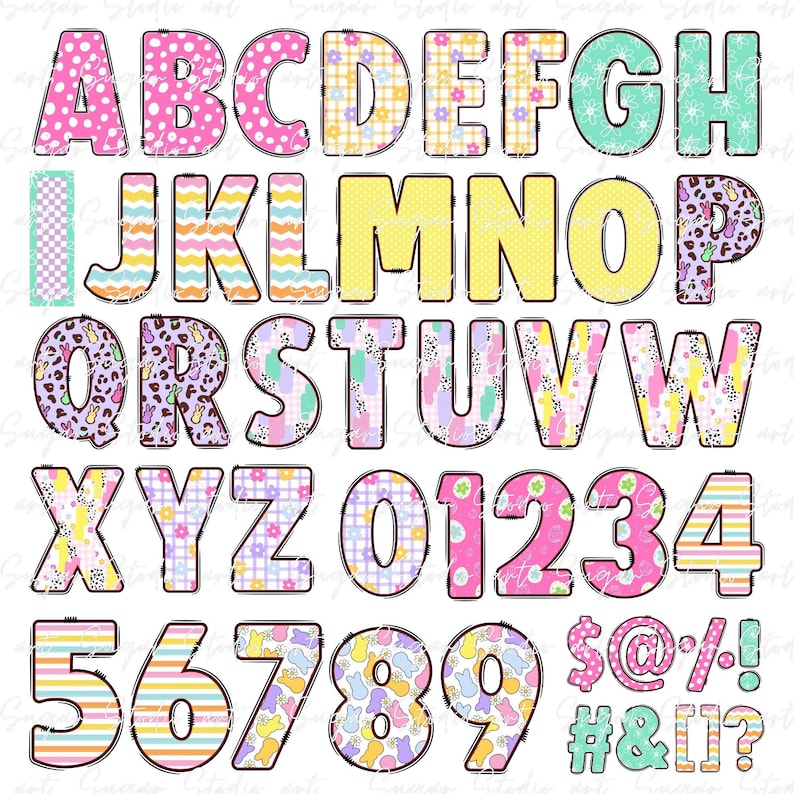 Easter Doodle Alphabet PNG Bundle, Bunny Letters Clipart (digital ...
