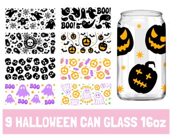 Halloween Can Glass Svg Bundle, 16oz Libbey Full Wrap Svg, Halloween Svg, Can Glass Svg, File For Cricut, Coffee Glass Wrap, Libbey Template