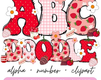 Strawberry Doodle Alphabet Bundle, Summer Fruits PNG Letters, Numbers & Accessories, Strawberry  Clipart, Strawberry Font doodle png
