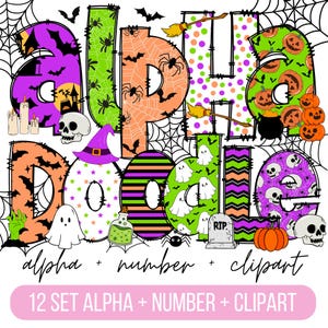 Halloween Doodle letters PNG Files, Make your own Name, Doodle Alpha Bundle, Halloween Clipart Alphabet Doodle Set PNG, spooky png, witch