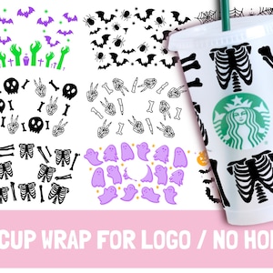 Cup wrap svg, With hole And No hole wrap Bundle, full wrap Halloween svg, Pumpkin svg, Spooky svg, Halloween Wrap svg, Venti Cold Cup 24oz