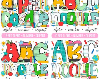 School Teacher Doodle Alphabet Bundle, Teacher PNG Letters, Numbers ...