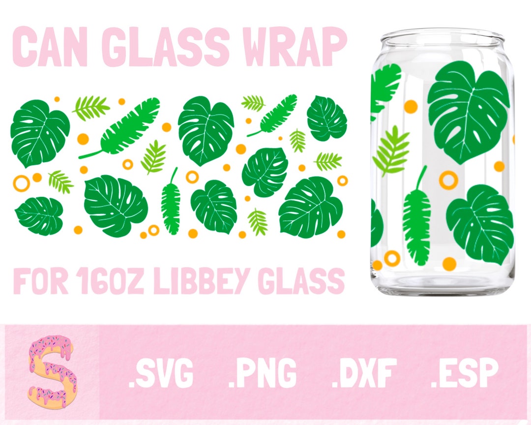 Monstera Leaf Libbey 16oz Can Glass Svg, Coffee Glass Can Svg Png Dxf ...