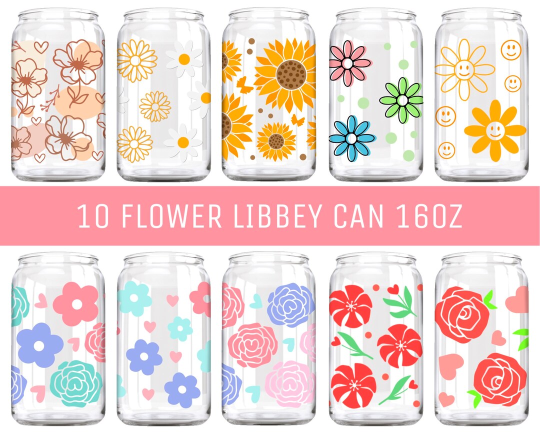 Flower Can Glass Wrap Bundle, Boho Flowers Can Glass Wrap Svg, Floral ...