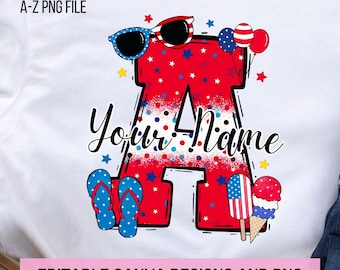 Patriotic Doodle Letter PNG, Add Your Own Name, CANVA Template, Personalized Custom Name design for Family and Kids Shirt, 4 of July Clipart