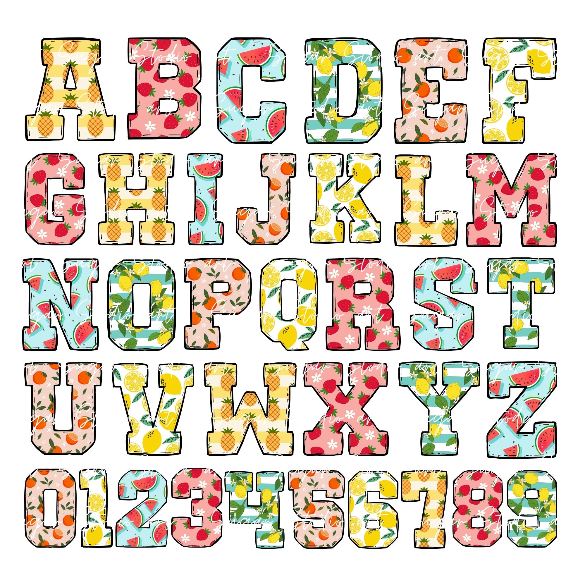 Summer Alphabet Letters PNG Bundle, Summer Clipart Png, Fruit Doodle ...