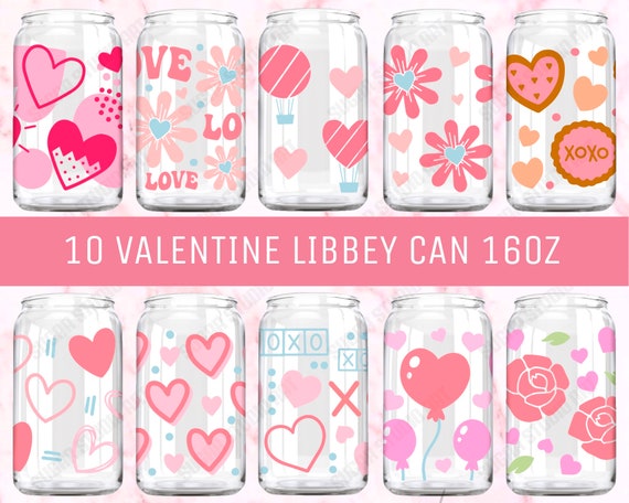 Valentine's Day Glass Can SVG Bundle, Valentine Coffee Glass Wrap Svg,Boho Valentine 16oz Glass Can Wrap, Heart Libbey Can Full Wrap, Cricut