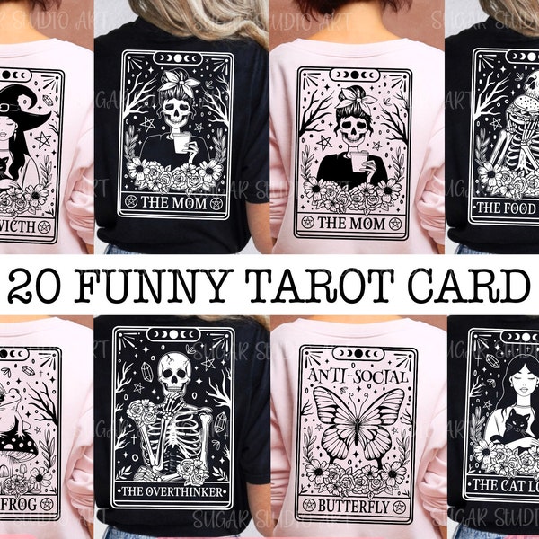 Tarotkaarten grappige bundel SVG, tarotkaarten SVG, tarotbundel SVG, grappige tarotkaarten SVG, skelet png, schedel Tarot SVG, digitale download