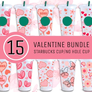 Sin agujero 24oz Venti Cold Cup Valentines para Starbucks Cup Svg, Corazones Valentine svg, Flor Rosa svg, corazón svg, Xoxo svg, Mariposa svg