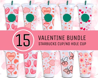 Valentine Starbucks Cup SVG, Hearts, Flowers, Butterfly (Digital Download)