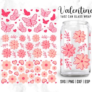 Valentine Libbey Dose SVG, 16 Unzen Libbey kann wickeln SVG, Valentine SVG, Glasdose wickeln svg, V-Day svg, Tasse wickeln Cricut, Blumendose Glas svg