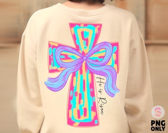 Cross easter Pink Brushstroke png, he is risen png, cross coquette bow png, pink bunny png, easter png, Girls easter png, preppy easter png