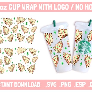 Weihnachtsbaumkuchen kein Loch / mit Loch voll Wrap svg, Weihnachtstasse svg, voll wrap 24oz, Kuchen svg, 24oz venti kalte Tasse, svg-Datei für Cricut