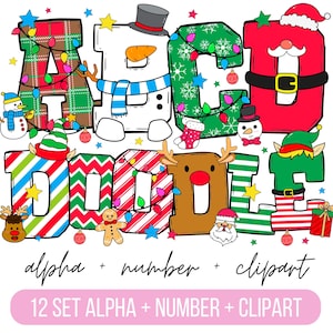 Christmas Doodle Alphabet Bundle, Santa PNG Letters, Numbers & Accessories, Christmas Clipart, Christmas Font, snowman doodle png, Reindeer