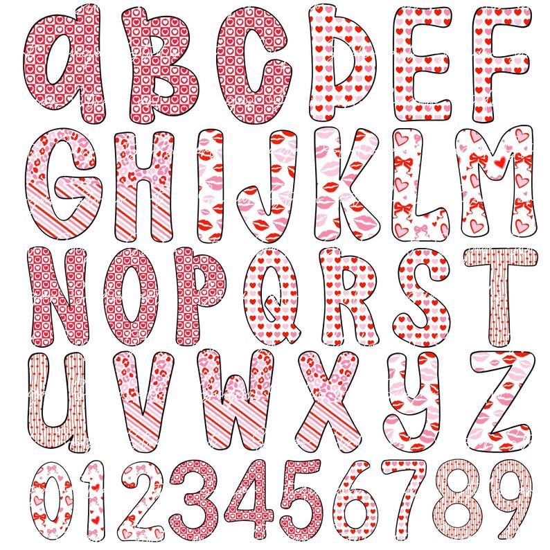 Preppy Valentines Day Alphabet Bundle PNG V4, Valentine Doodle Letters ...
