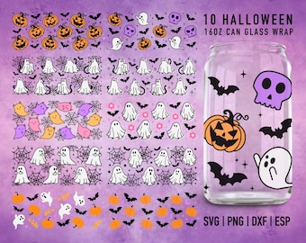 Halloween Ghost Pumpkin 16oz Libbey Glass Can Wrap SVG (Digital Download)