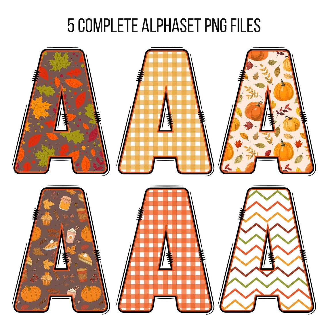 Thanksgiving Doodle Alphabet Bundle, Autumn PNG Letters, Numbers ...