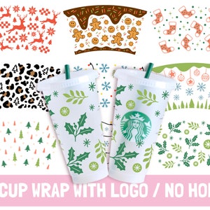 Christmas Cup Wrap Svg Bundle, Coffee Wrap svg, Cute Christmas svg,Venti Cold Cup 24oz,Gnomes svg,Reindeer,Snowflake png,SVG file for cricut