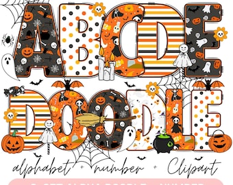 Halloween Doodle Buchstaben PNG-Dateien, Machen Sie Ihren eigenen Namen, Spooky Doodle Alpha Bundle, Halloween Clipart Alphabet Doodle Set PNG, gruselige Saison