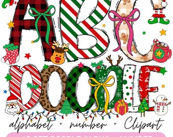 Christmas Doodle Alphabet PNG Bundle | Holiday Clipart (Digital Download)