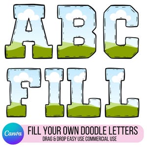 Fill your own Doodle Letters on CANVA, Drag and Drop Alphaset Alphabet Letters PNG Editable Canva Frame Designs, Commercial Use Allowed
