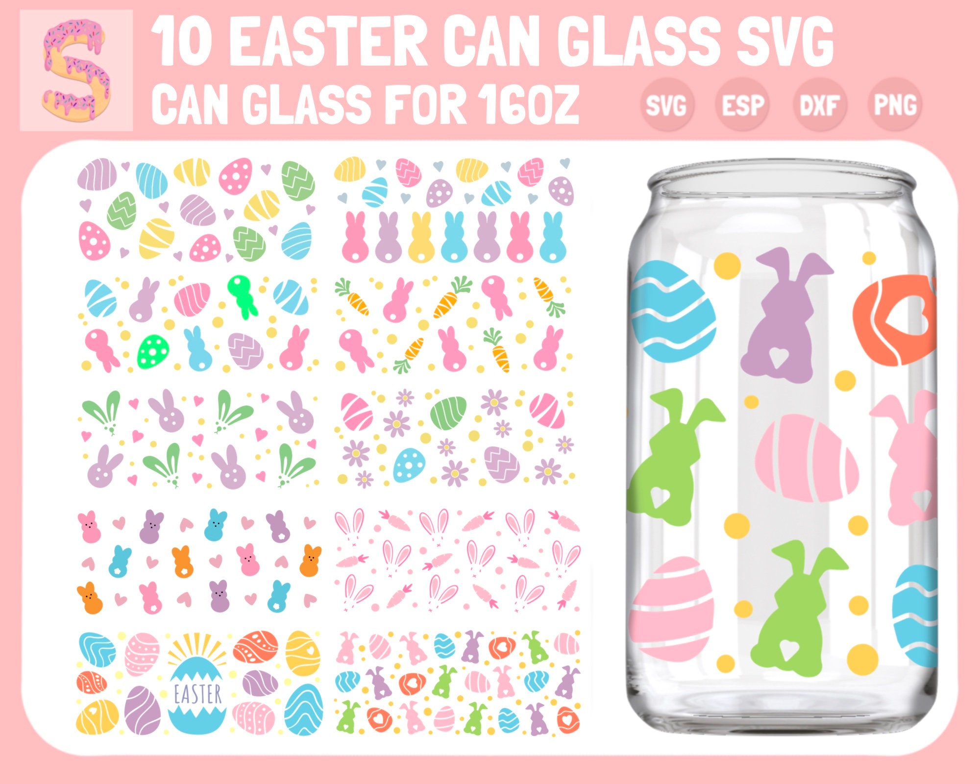 Easter Bunny Can Glass Wrap SVG Bundle, 16oz Libbey (digital Download ...