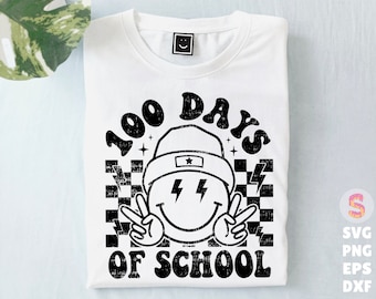 100 days of school SVG PNG, Happy 100 days SVG, Retro Smiley Face Png, 100 days Teacher Shirt, Svg Files for Cricut, sublimation designs