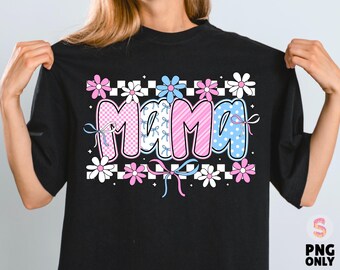 Checkered Preppy Mama Coquette PNG, Floral Mama Shirt Png Mom Sublimation Design, Pink Mom Gift Png, Mothers Day Png, Trendy Summer Mama Png