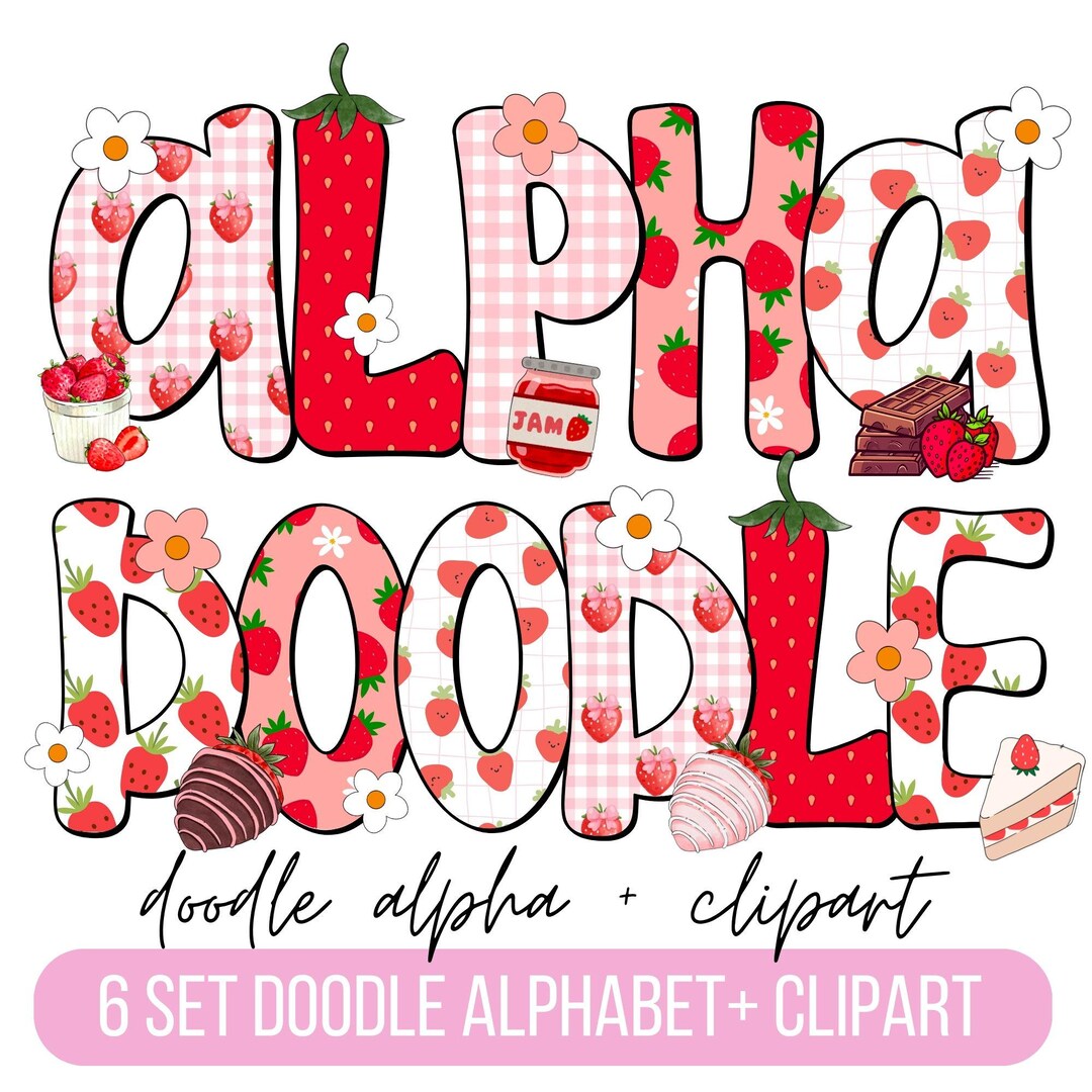 Preppy Strawberry Doodle Alphabet Bundle, Summer Fruits PNG Letters ...