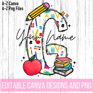 Letras editables de lápiz para profesores, plantilla de Canva, crea tu propio nombre, diseño de nombre personalizado para camisetas (A-Z)