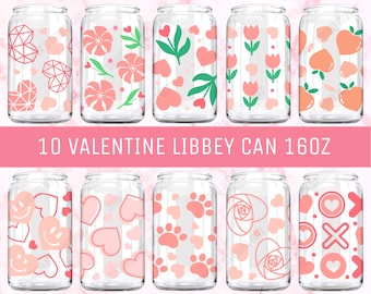 Valentinstag Glasdose SVG Bundle, Valentinstag Kaffeeglas Wrap SVG, Libbey Valentine 16 Unzen Glasdose Wrap, Herz Libbey Dose Full Wrap