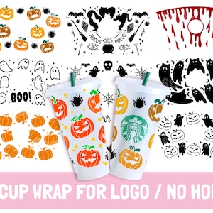Full Wrap Halloween With hole/No hole Cup Svg Bundle, Halloween SVG Bundle, Cup wrap svg Bundle, cup 24Oz, Pumpkin SVG, spooky SVG, cricut