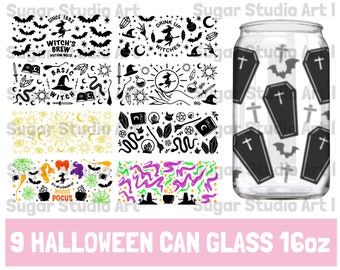 Halloween Can Glass Svg Bundle, 16oz Libbey Full Wrap Svg, Halloween Svg, Can Glass Svg, File For Cricut, Coffee Glass Wrap, Libbey Template