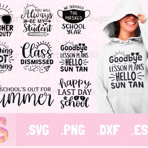 Paquete de 8 Maestros SVG, Maestro Verano Svg, Fin de Año Png, Fin de Escuela Svg, Maestro Virtual Png, Último Día de Escuelas, Archivo Cricut