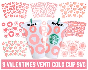 Valentines Coffee Cup Wrap SVG Bundle, Heart & Flower Design (Digital Download)