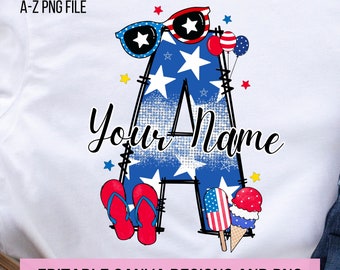 Patriotic Doodle Letter PNG, Add Your Own Name, CANVA Template, Personalized Custom Name design for Family and Kids Shirt, 4 of July PNG