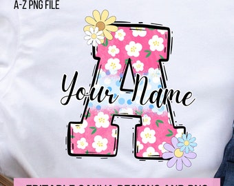 Pacchetto PNG con lettere dell'alfabeto Doodle floreale primaverile, MODELLO Canva, Crea le tue scenografie personalizzate per sublimazione Alpha PNG, Fiori png