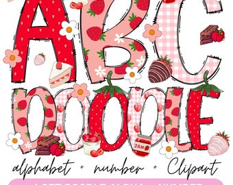 Strawberry Doodle Alphabet Bundle, Summer Fruits PNG Letters, Numbers & Accessories, Strawberry  Clipart, Strawberry Font doodle png
