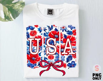 Floral Coquette USA PNG, Retro America Png, 4th Of July Png, 4th Of July Sublimation Design, Floral Usa Png, Patriotic Png, Girly USA Png