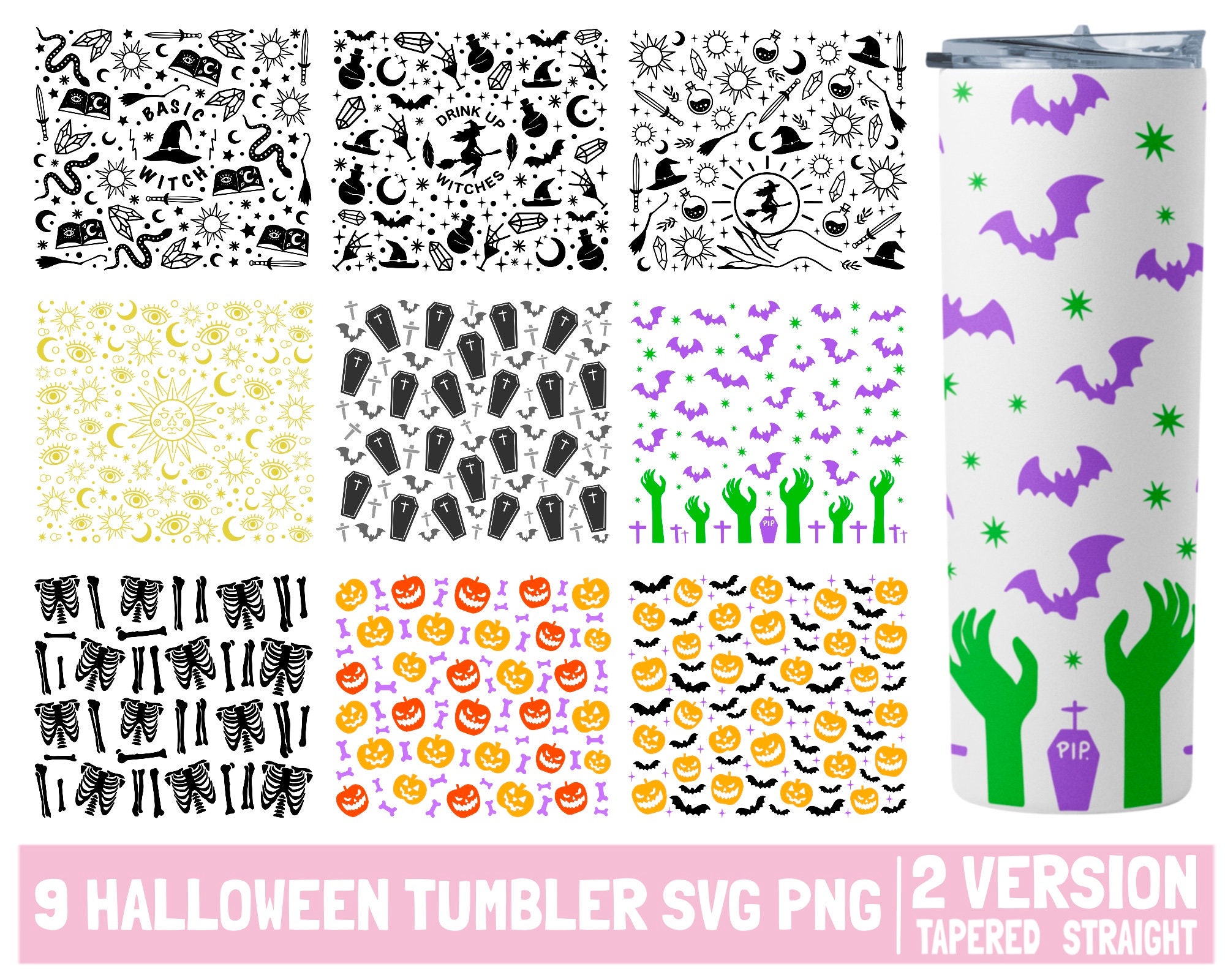 9 Halloween Tumbler Svg Png Bundle 20oz Tumbler Halloween Etsy