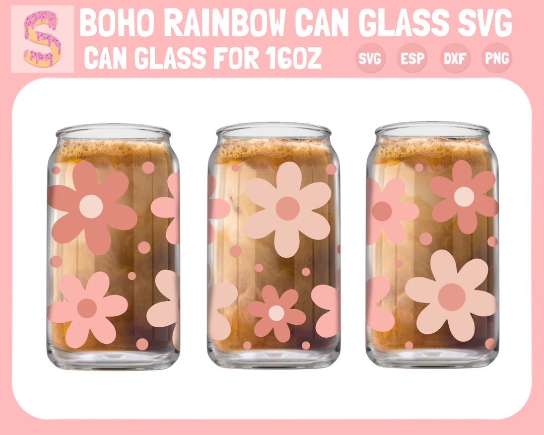 Boho Daisies Can Glass Svg, Boho Flowers Libbey 16oz Libbey Can Glass ...
