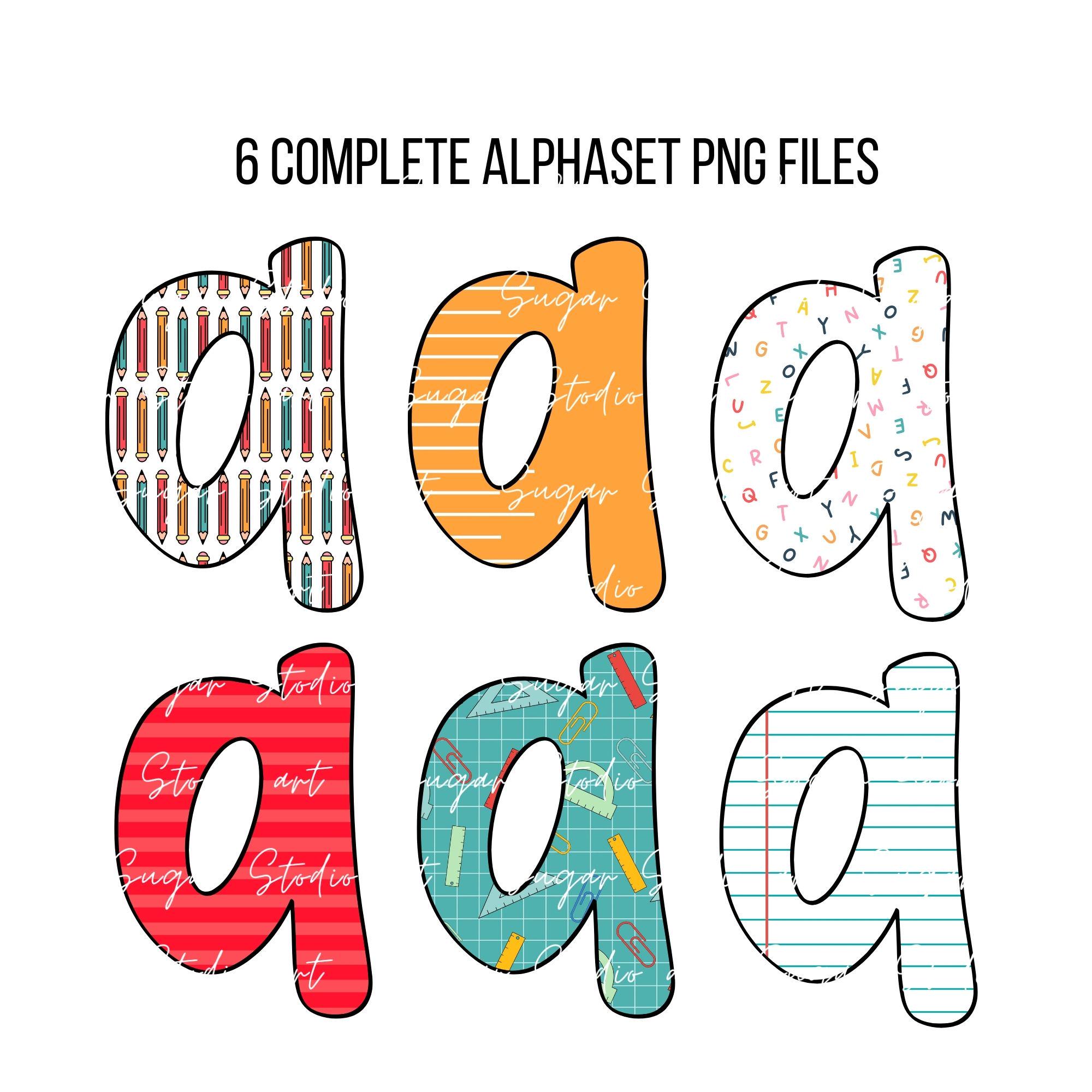 Preppy School Teacher Doodle Alphabet Bundle, Teacher PNG Letters ...