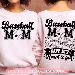 Mamá de béisbol Mi billetera está vacía svg, Mamá de béisbol svg, Vibraciones de béisbol svg, Bolsillo delantero y archivos svg traseros para cricut, diseño de sublimación