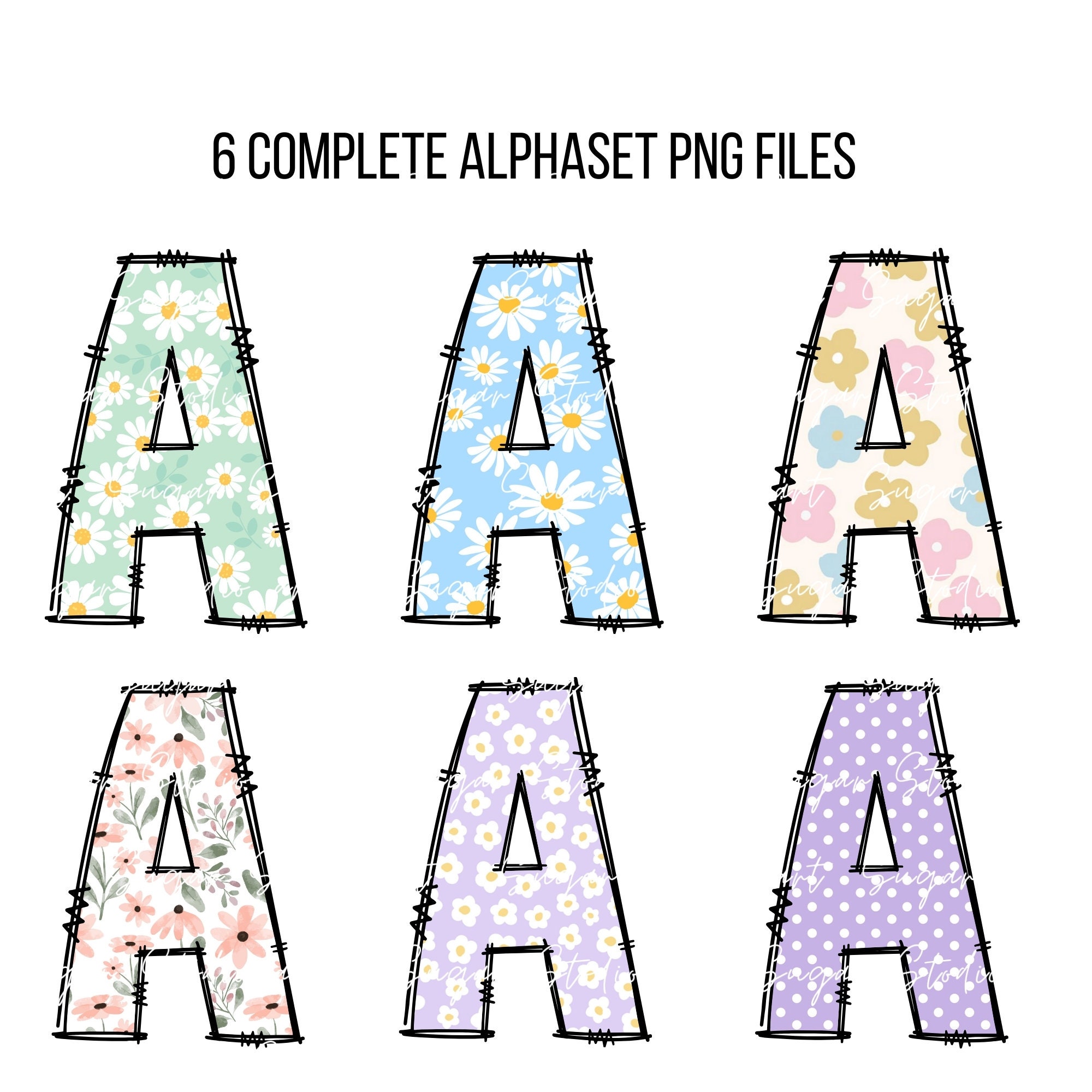 Spring Alphabet Letters Spring Flower Alphabet Letters, Doodle Letters Bundle PNG, Spring ...