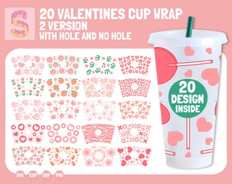 Valentines Cup Wrap SVG Bundle, Heart & Flower Designs (Digital Download)