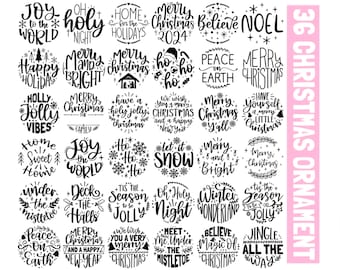 36 Christmas ornament svg bundle, hand lettered svg, Christmas svg, believe svg, christmas cut file, christmas scene svg, round ornament svg
