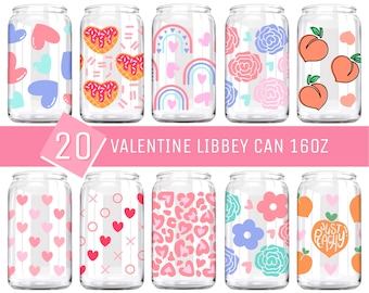 Valentinstag Glasdose SVG Bundle, Valentinstag Kaffeeglas Wrap SVG, Retro Valentinstag 16 Unzen Glasdose Wrap, Herzen Libbey Dose Full Wrap