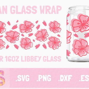 Kirschblüten kann Glas SVG, Libbey Glass SVG, Sakura Blume, Full wrap für Libbey Glass 16oz, SVG-Datei für Circut, png